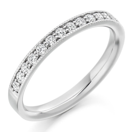 Round Brilliant Cut Grain Set Half Eternity Ring in Platinum