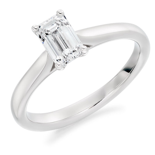 Emerald Cut Engagement Ring - Platinum & Diamond 0.7ct F VS