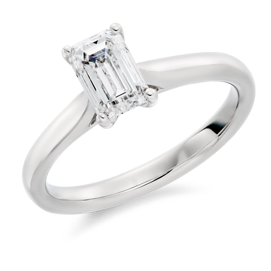 Emerald Cut Engagement Ring in Platinum Diamond 0.9ct F VS