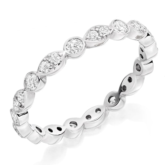 Round and Marquise Rubover Full Eternity Ring in Platinum