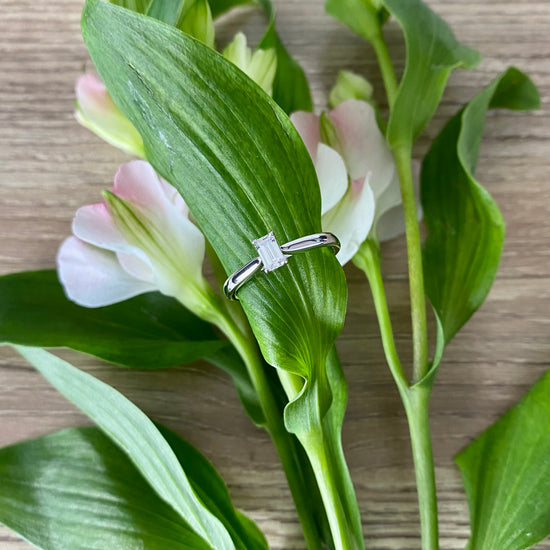 Emerald Cut Engagement Ring in Platinum and Diamond 0.5ct F VS