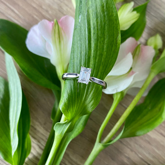 Emerald Cut Engagement Ring in Platinum and Diamond 0.7ct F VS