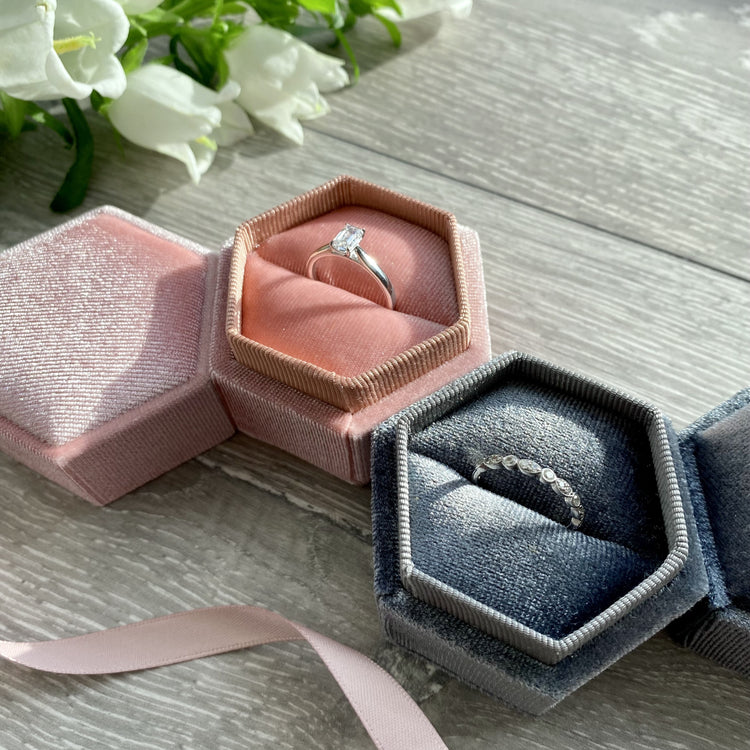 Hexagonal Pink Velvet Ring Box for Engagement or Wedding Ring