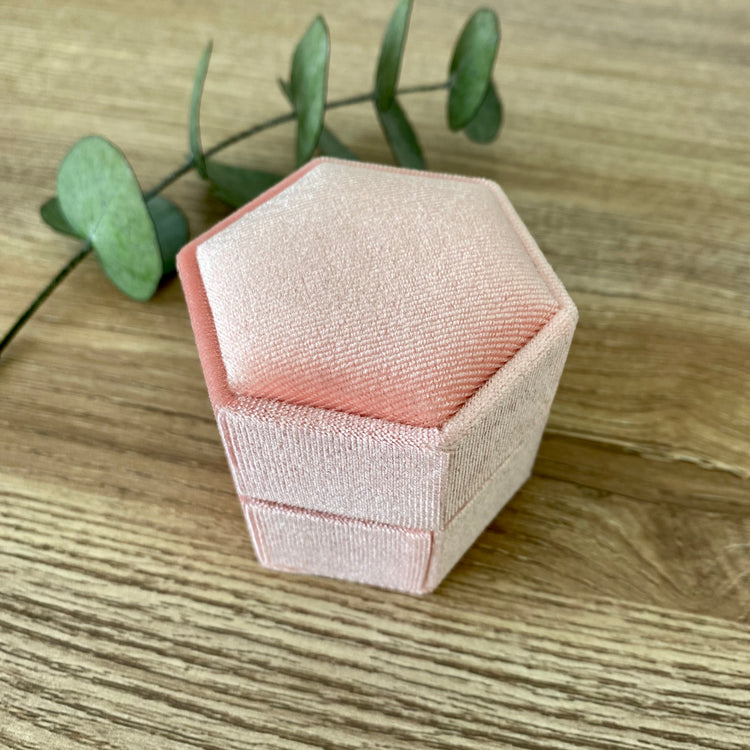 Hexagonal Pink Velvet Ring Box for Engagement or Wedding Ring