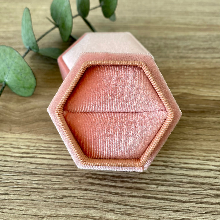 Hexagonal Pink Velvet Ring Box for Engagement or Wedding Ring