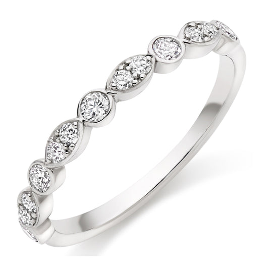 Round and Marquise Rubover Half Eternity Ring in Platinum